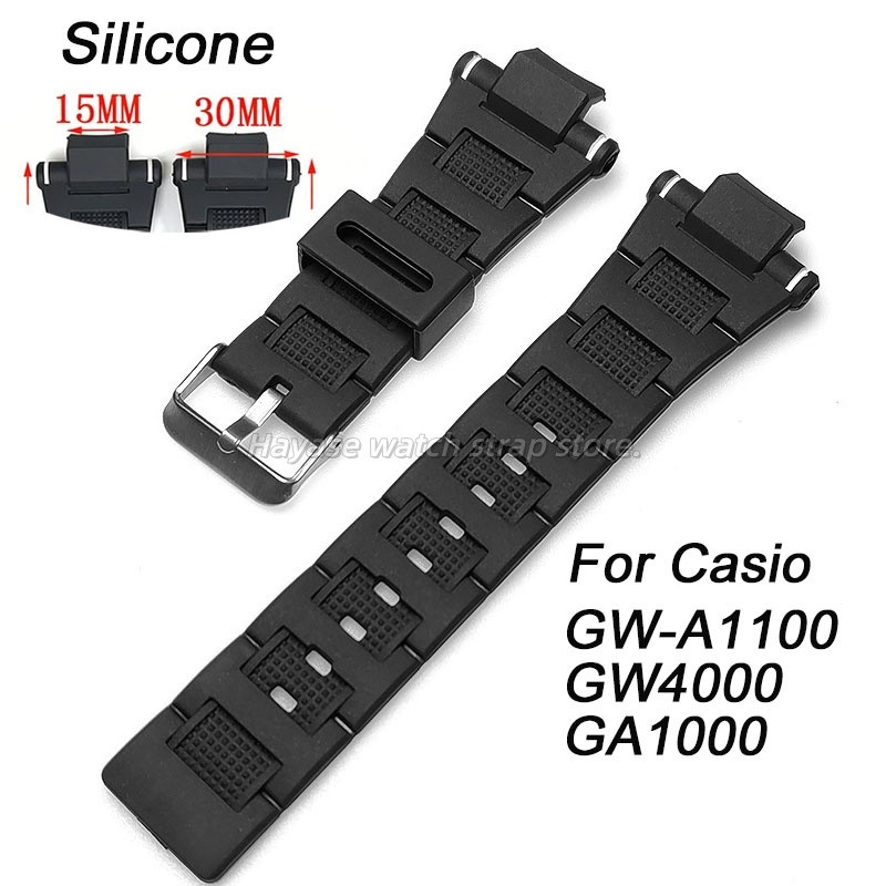 15 * 30mm cho Casio G-Shock GW-A1100 GW4000 GA1000 GRAVITYMASTER Dây đeo đồng hồ silicon chống nước 