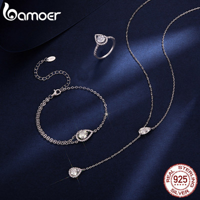 Bamoer Bạc 925 Bông Tai Lê Cắt Moissanite Trang Sức Cưới Quà Tặng Cho Nữ