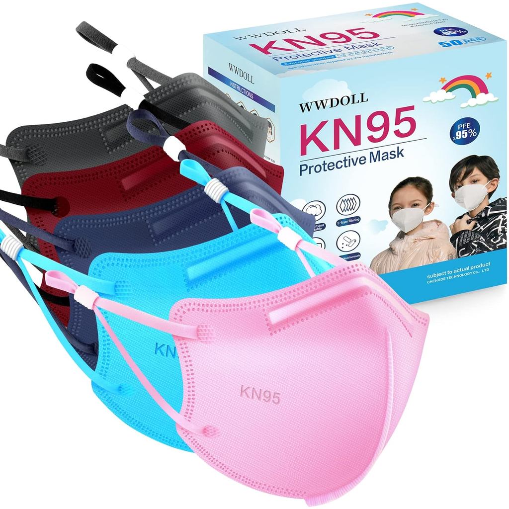 Mặt nạ WWDOLL Kid KN95 50 gói, Mặt nạ KN95 thoáng khí 5 lớp, Nhiều màu