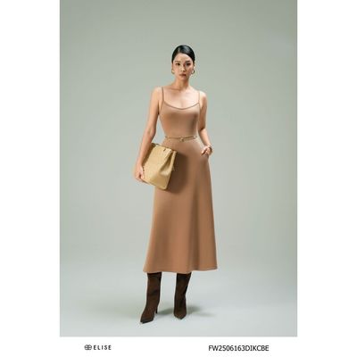 Đầm hai dây umi nâu be thiết kế Elise FW2506163DIKCBE