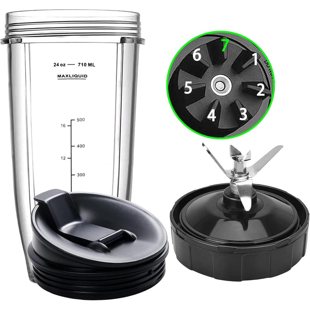 Phụ tùng thay thế máy xay sinh tố cho Ninja, Máy xay sinh tố Ninja 24oz có nắp đi, 7 vây Ninja Blend
