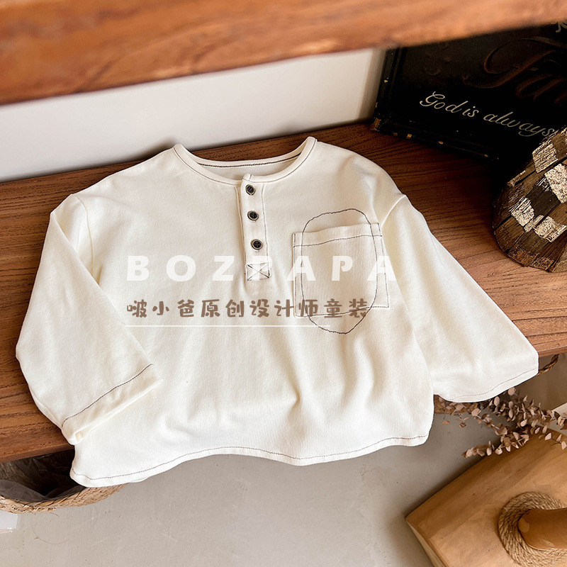 CJLM Spring new style boys' casual base shirt, children's three-button half-open long-sleeve shirt T