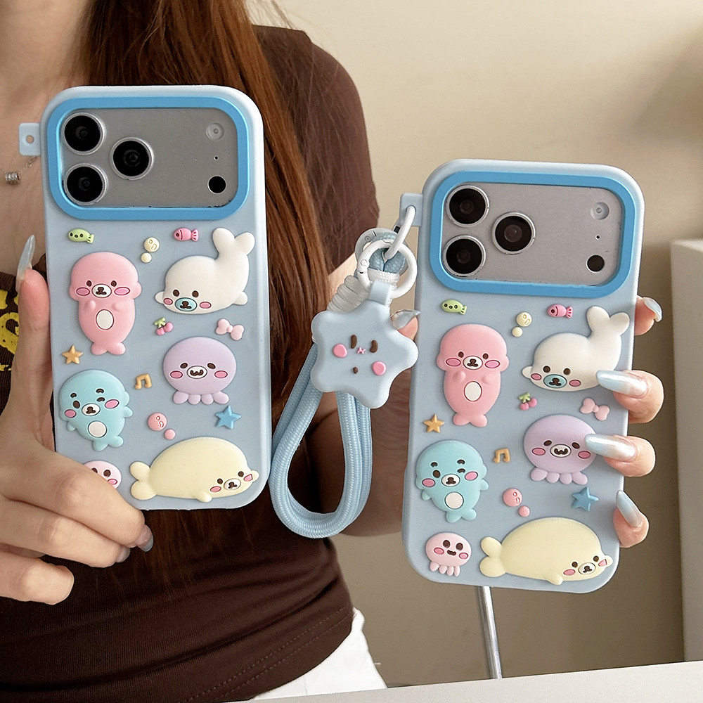 Kawaii 3D Hoạt Hình Baby Seal Ốp lưng iPhone 17 16 Pro Max Dễ Thương Chống Sốc Mềm Silicon Ốp Lưng C