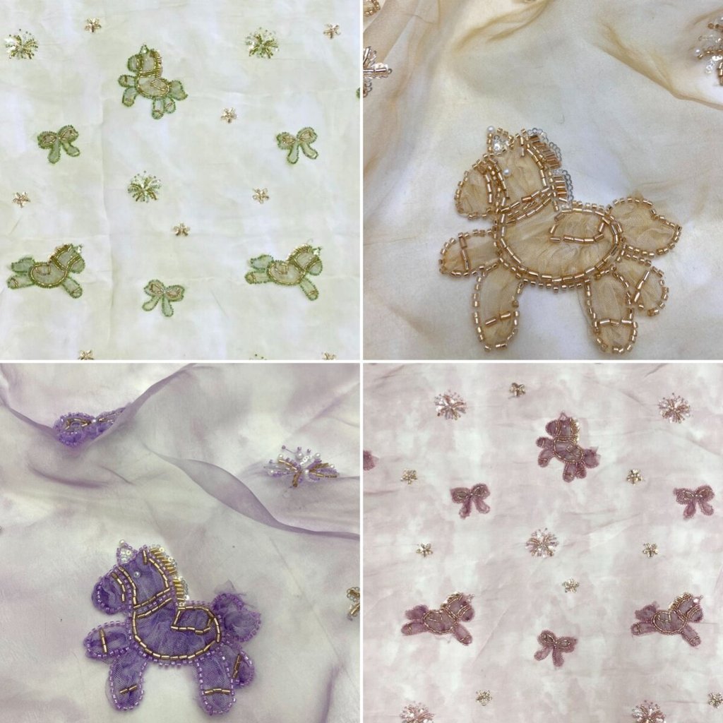 Nhiều Màu Sắc Organza Kỳ Lân Đính Hạt Đính Hạt Ren Vải Pony Nơ Khay Với Thêu Hanfu Sườn Xám Chất Liệ