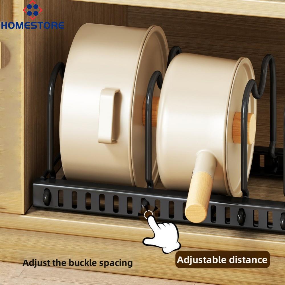 [Homestore]Metal Pan and Lid Organizer Rack with Adjustable Dividers for Countertop Storage
