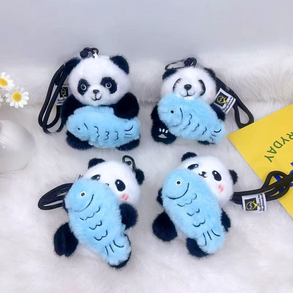 Creative Fish Panda Doll Pendant Cute Blush Lesser Panda Doll Bag Keychain Ornaments j9mI