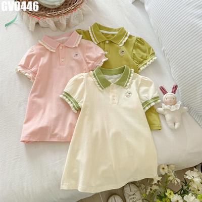 Váy Bé Gái Cổ Polo Thêu Quả Cherry MINTSCLOSET GV0446 Đầm Cotton Co Giãn Dáng Suông Mùa Hè Cao Cấp