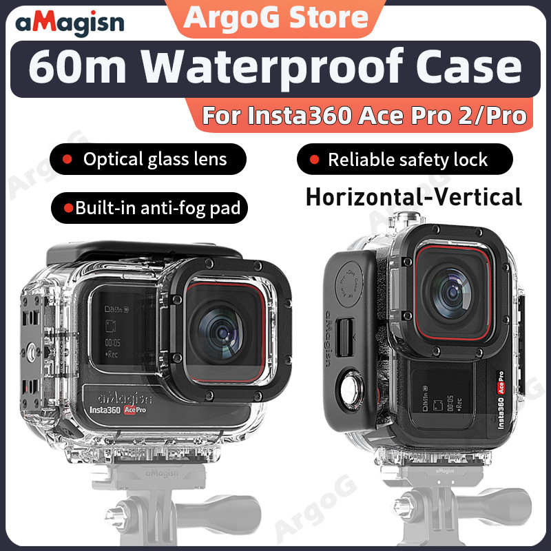 aMagisn Vỏ Chống Nước 60M cho Insta360 Ace Pro 2/Ace Pro Gắn Ngang/Dọc Phụ Kiện Ace Pro 2