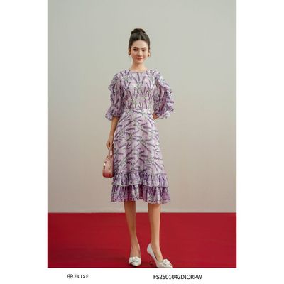 Đầm tơ trắng hoa lavender bèo gấu thiết kế Elise FS2501042DIORPW