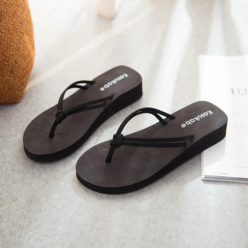 2026 Phong Cách Mới Kasukabe Nêm Gót Chân Đôi Dây Đeo Giữa Gót Chân Flip-flop Nữ Gót Đế Bằng Flip-fl