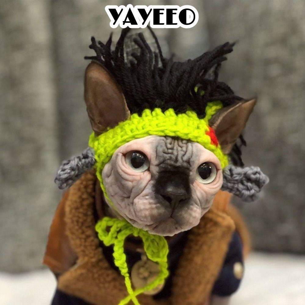 Mũ mèo YAYEEO, Mũ thú cưng co giãn phong cách Punk, Mũ mèo dệt kim có thể điều chỉnh ngộ nghĩnh Mèo 