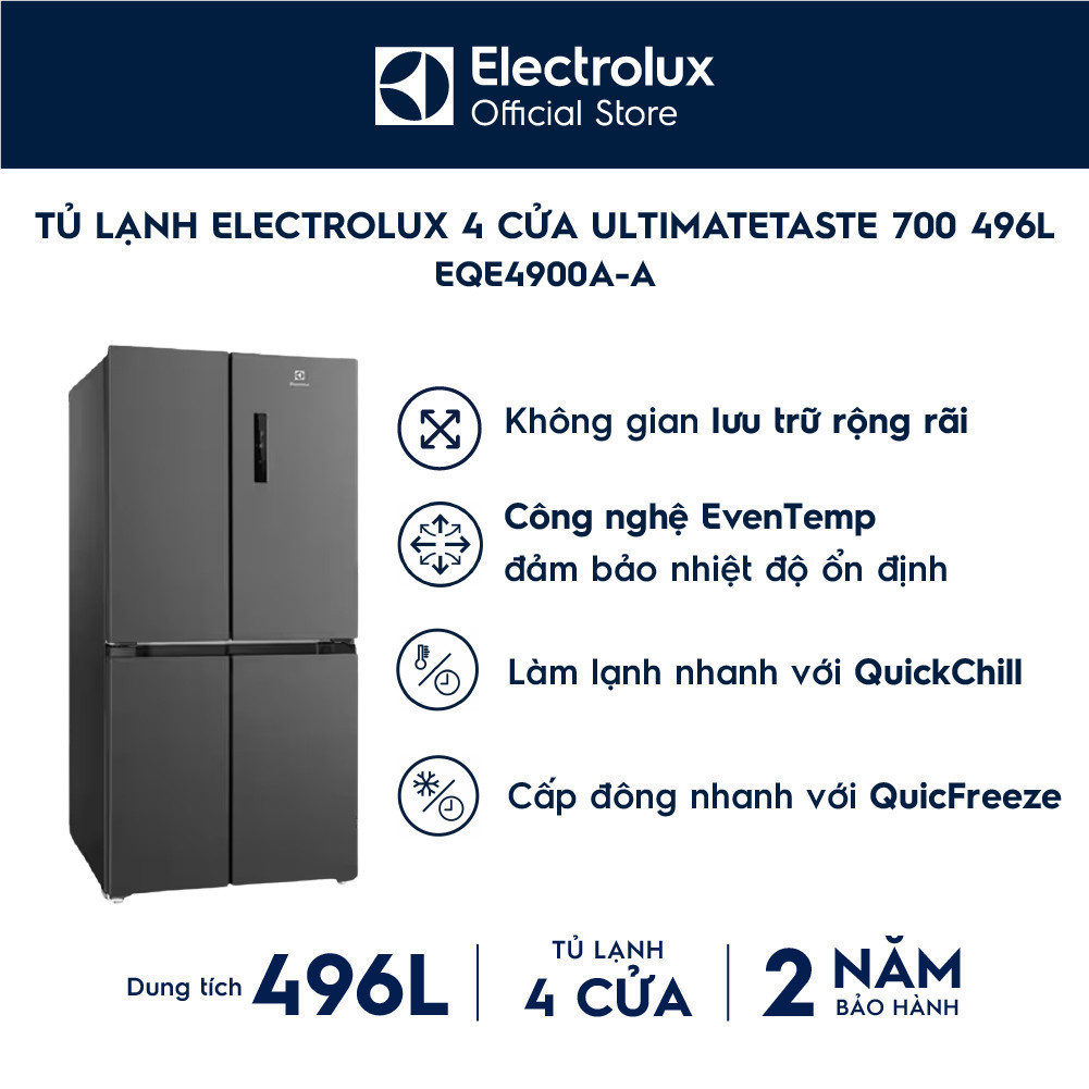 Tủ lạnh 4 cửa Electrolux 496L EQE4900A-A - sang trọng, EvenTemp tiết kiệm điện, cấp đông nhanh