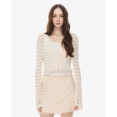 GIGI - Áo khoác cardigan nữ cổ V tay dài len móc_G1302K251737-01
