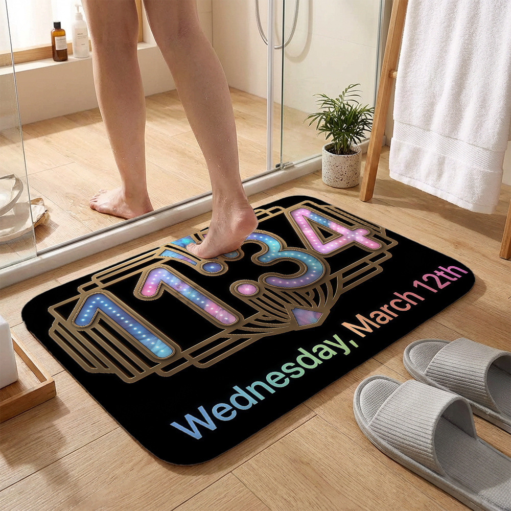 1 cái, 2D Art Deco Style Digital Clock Entry Doormat, Thứ Tư 12 tháng 3 Thảm trải sàn chống trượt th