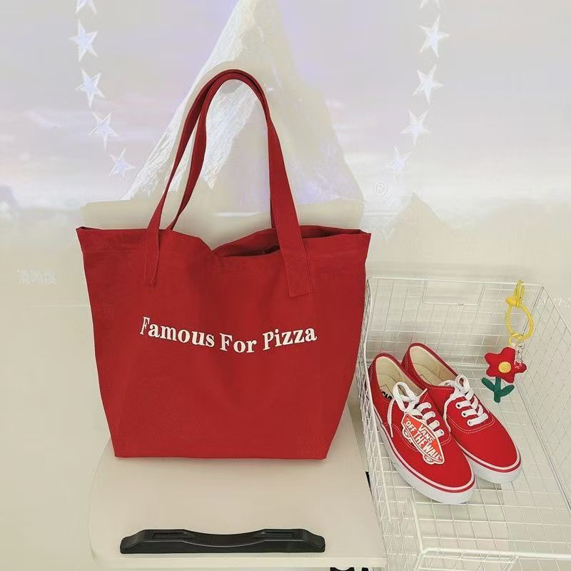 Niche Red Canvas Bag 2026 New Casual Letter Printed Canvas Shoulder Bag Large Capacity Student Tote 