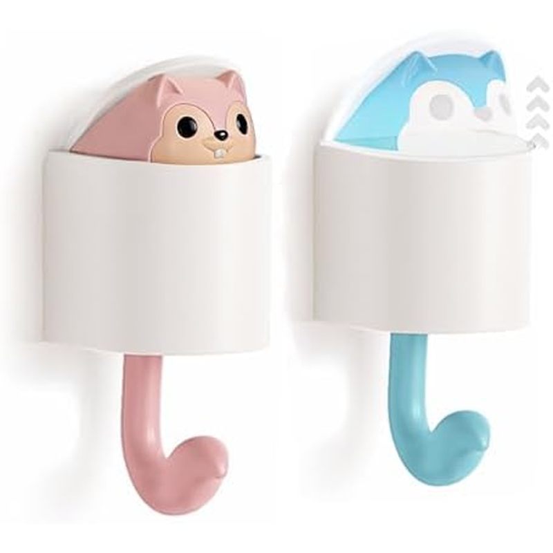 2 Pcs Creative Squirrel Cute Pet Key Holder wall Mount, Keychain Command Hooks,siding Hooks,Hook for