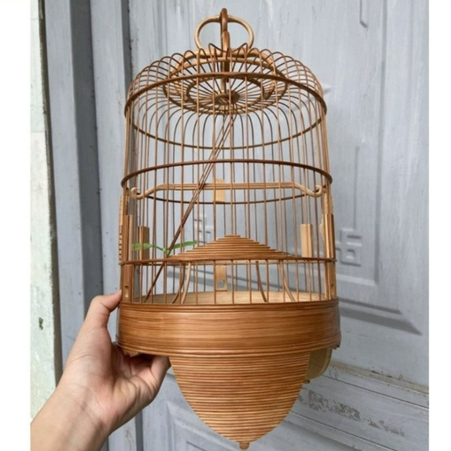 Lồng chim khuyên dũi chất liệu trúc già đỏ size 22x25 hàng kĩ kèm phụ kiện birdcages phụ kiện