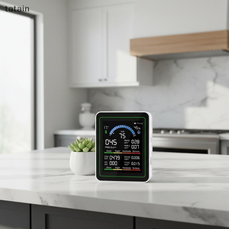 Màn hình chất lượng không khí CO2 10 trong 1 tatain với cảm biến PM03 PM10 PM25 HCHO TVOC cho trong 