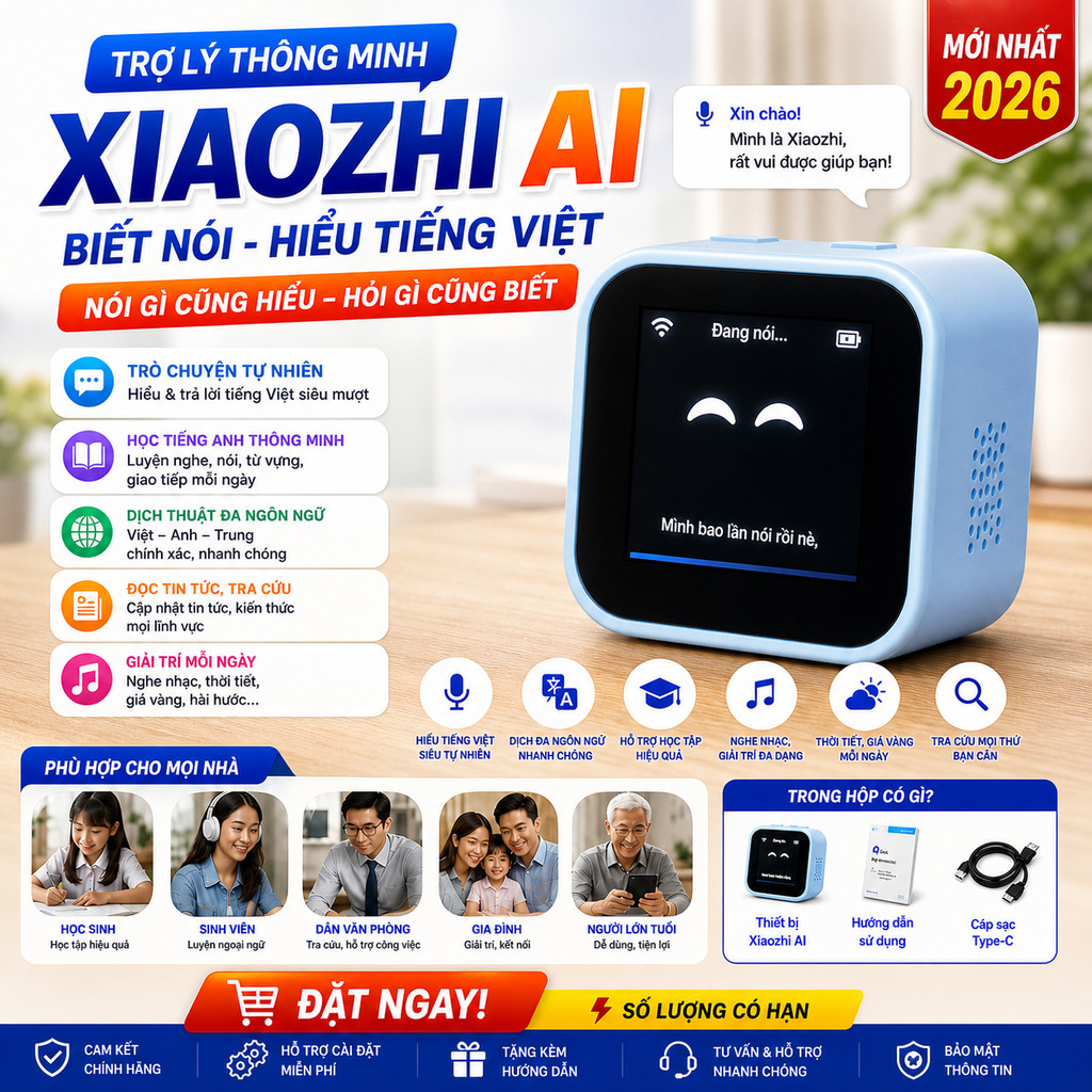Chatbot AI Xiaozhi, Trợ lý giọng nói thông minh bản đầy đủ tiếng Việt,  học tiếng Anh, phát nhạc Việ