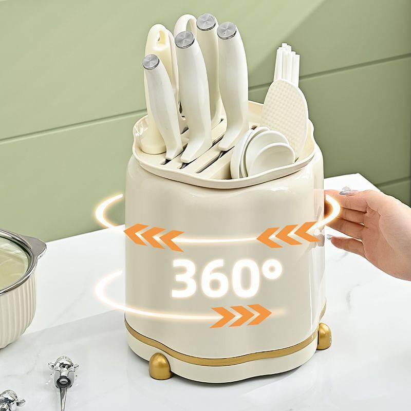 New Kitchen Special Light Luxury Storage Rack Household Storage Rack Cream Wind Rotating Knife Holde