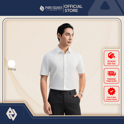 Áo sơ mi ngắn tay nam Phan Nguyễn, chất liệu modal mềm mại, thoáng mát, form slim fit SMC.586