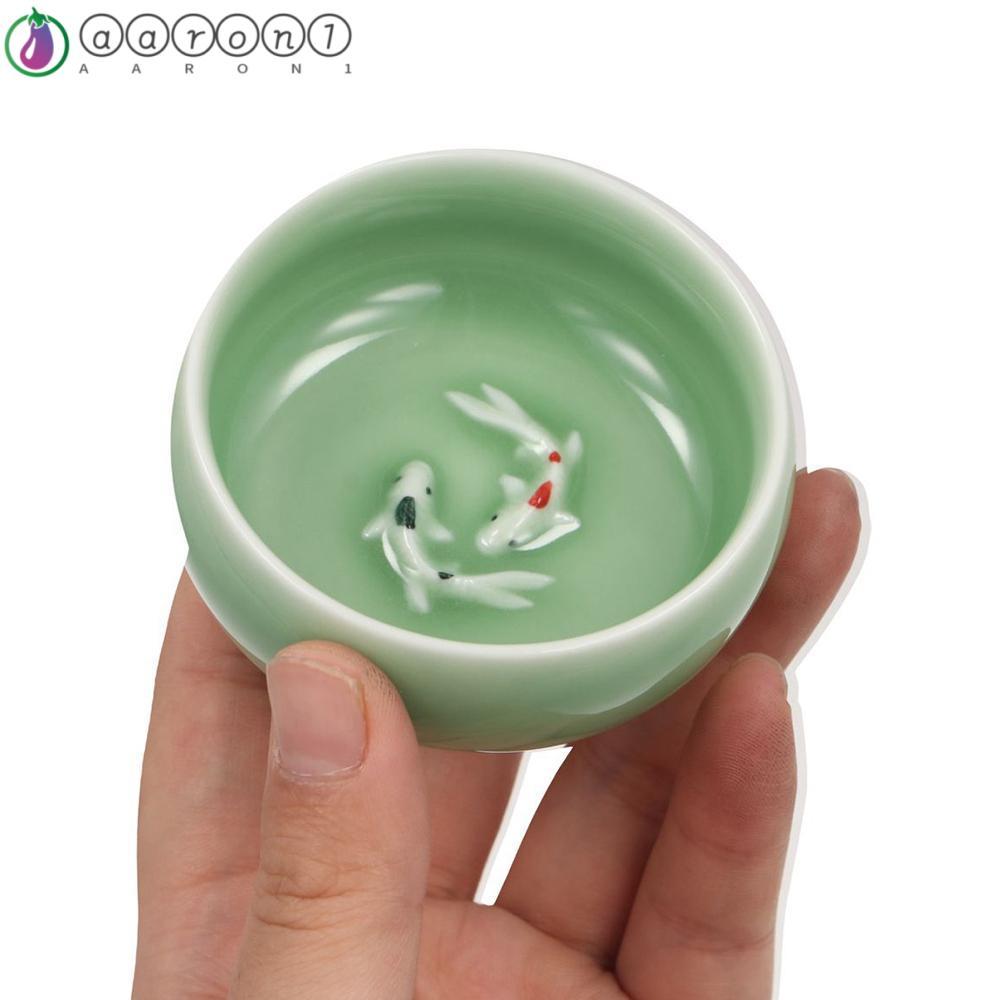 AARON1 Golden Fish Celadon Porcelain Teacups, Crackle 60ml Long Tuyền Tea Cup Bowl, Tea Set Kungfu t