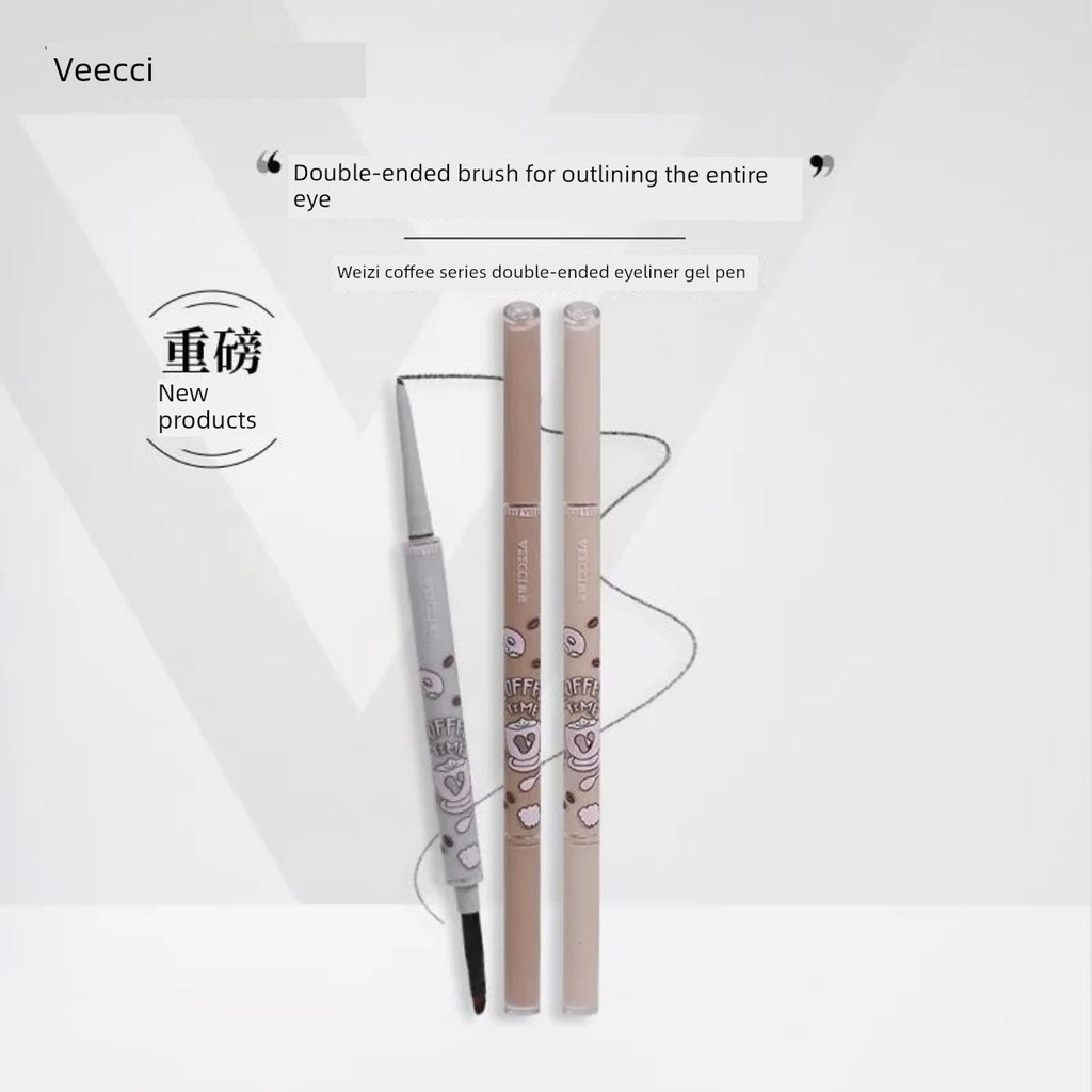 eyeliner chì kẻ mắt Veecci Veeocci Bút kẻ mắt Gel Bút cà phê Dòng hai đầu đi kèm với bàn chải lưỡi K