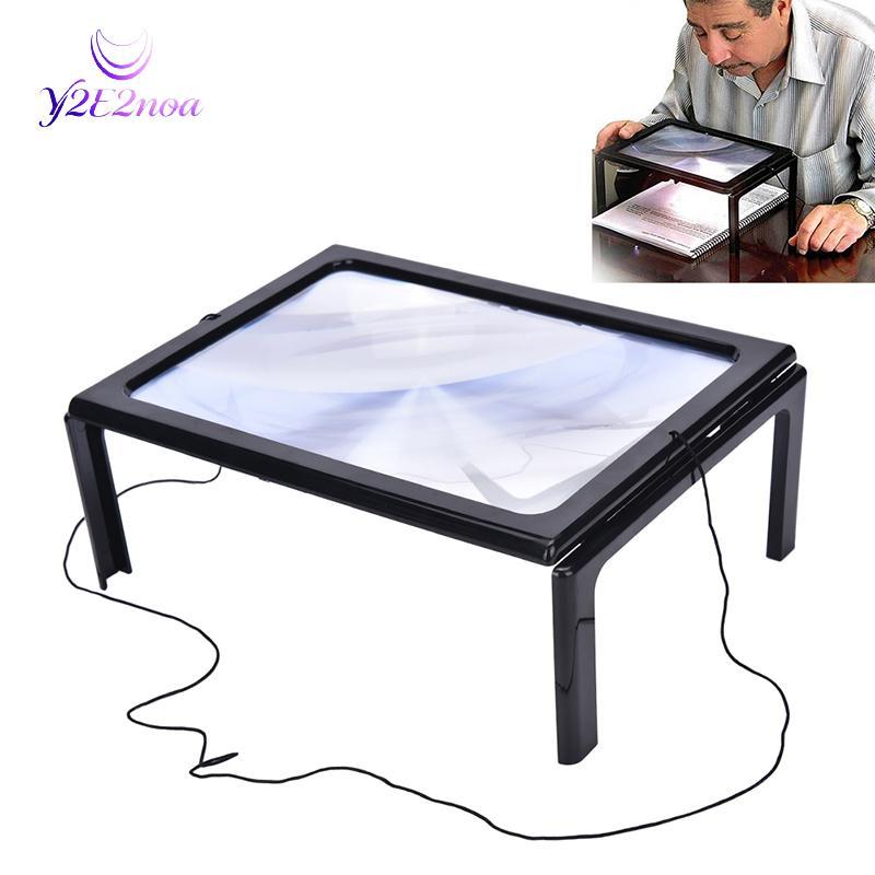 Y2E2noa Large A4 Page Hands Free Kính lúp 3x có đèn LED phóng đại đọc sách, HOT