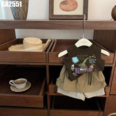 Set Quần Áo Bé Gái Áo Sát Nách Họa Tiết Gấu Phối Quần Short Khaki Năng Động MINTSCLOSET GA2551