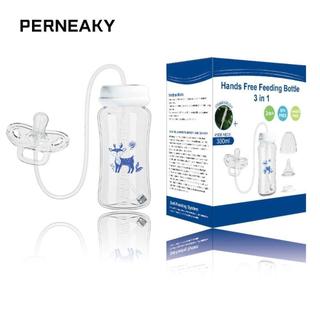 Bình trữ sữa PERNEAKY, có bàn chải ống hút Bình sữa rảnh tay cổ rộng, Bình sữa bóng trọng lực 3 trong 1 300ML