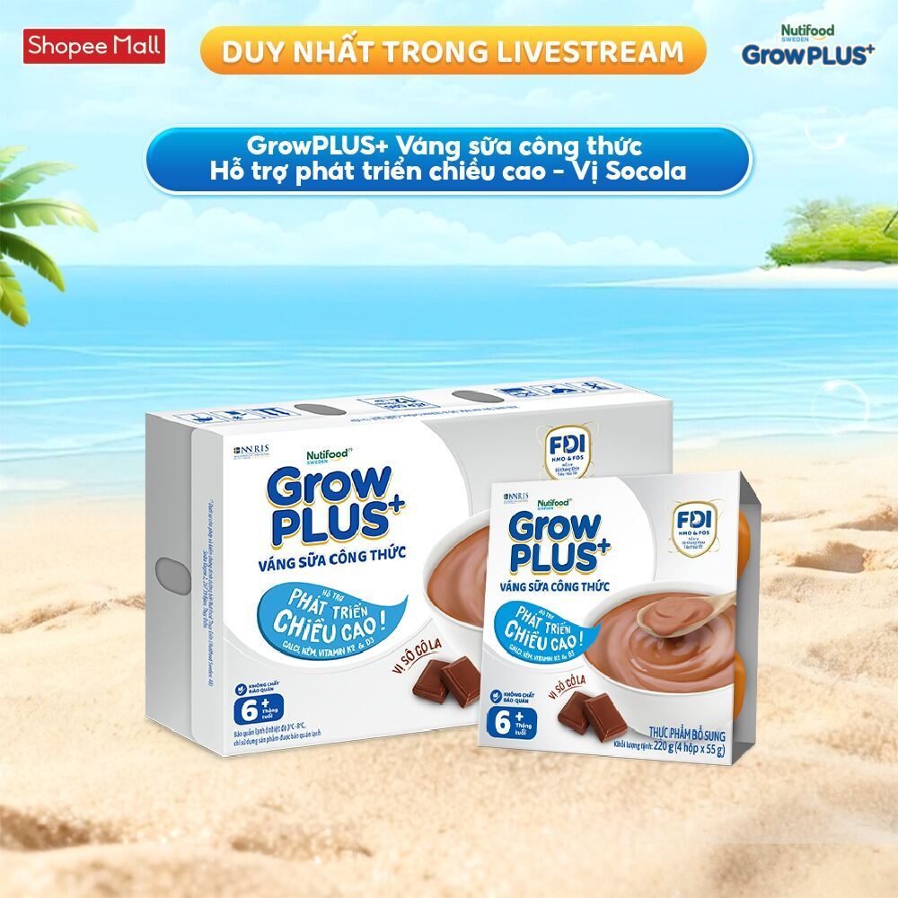 [KOL] - [SHIP HCM & HN] Thùng 12 lốc GrowPLUS+ Váng sữa công thức Cao lớn vượt trội Socola (55g x 48