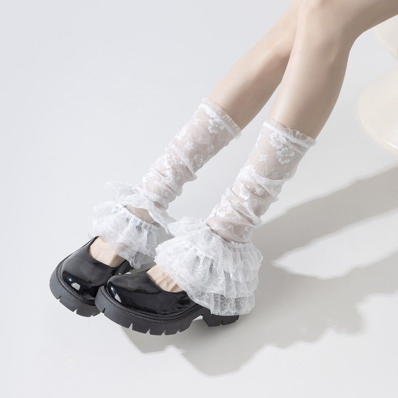 Tất cọc trắng Ren chân bọc lolita lolita jk Tất