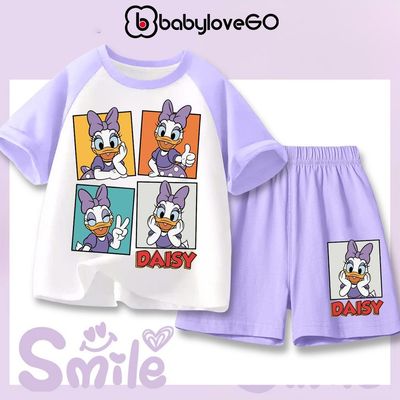Đồ bộ mùa hè cho bé gái BabyloveGO, set quần áo cộc tay siêu xinh cho bé in hình Vịt Daisy độc đáo