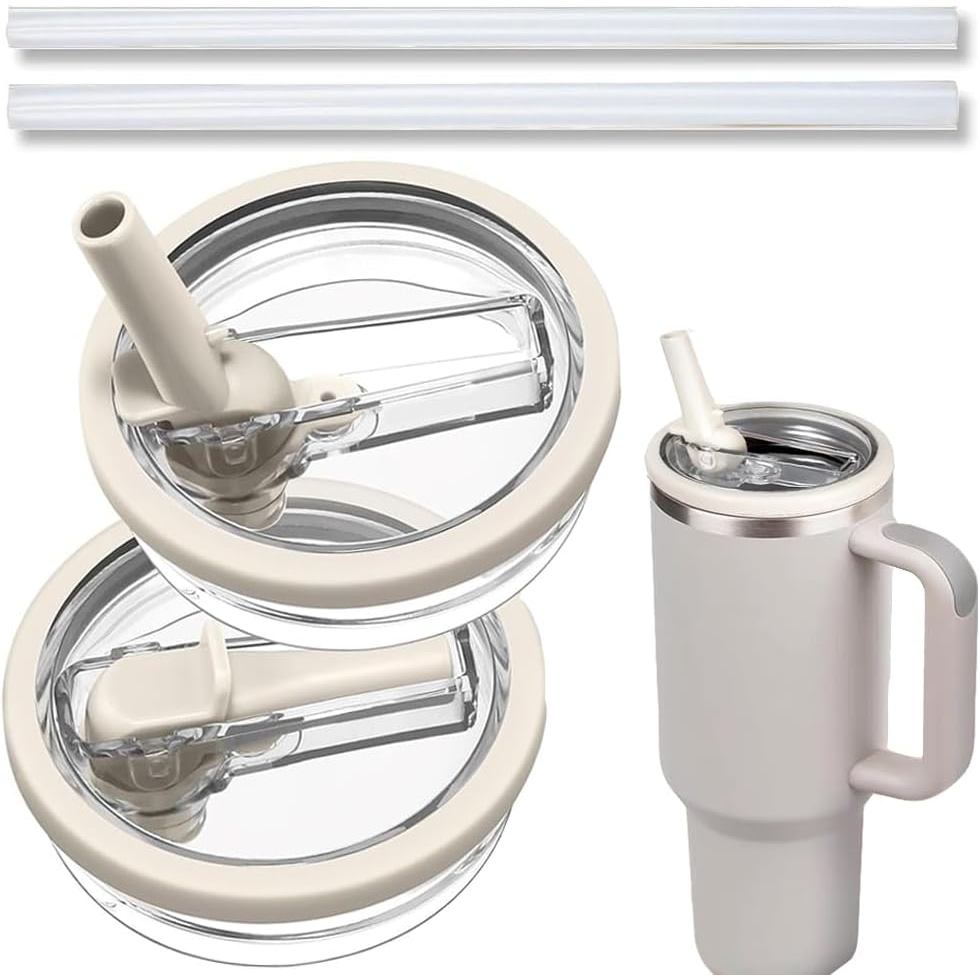 2 Gói 40oz Nắp Ống Hút Lật Cho Stanley Thay Thế Tumbler Quencher, Nắp Cà Phê Bình Chống Rò Rỉ, Phụ K