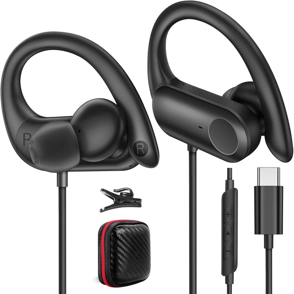 Tai nghe APETOO USB C có móc tai Mic & Điều khiển âm lượng, Tai nghe có dây tập luyện Type C Tai ngh