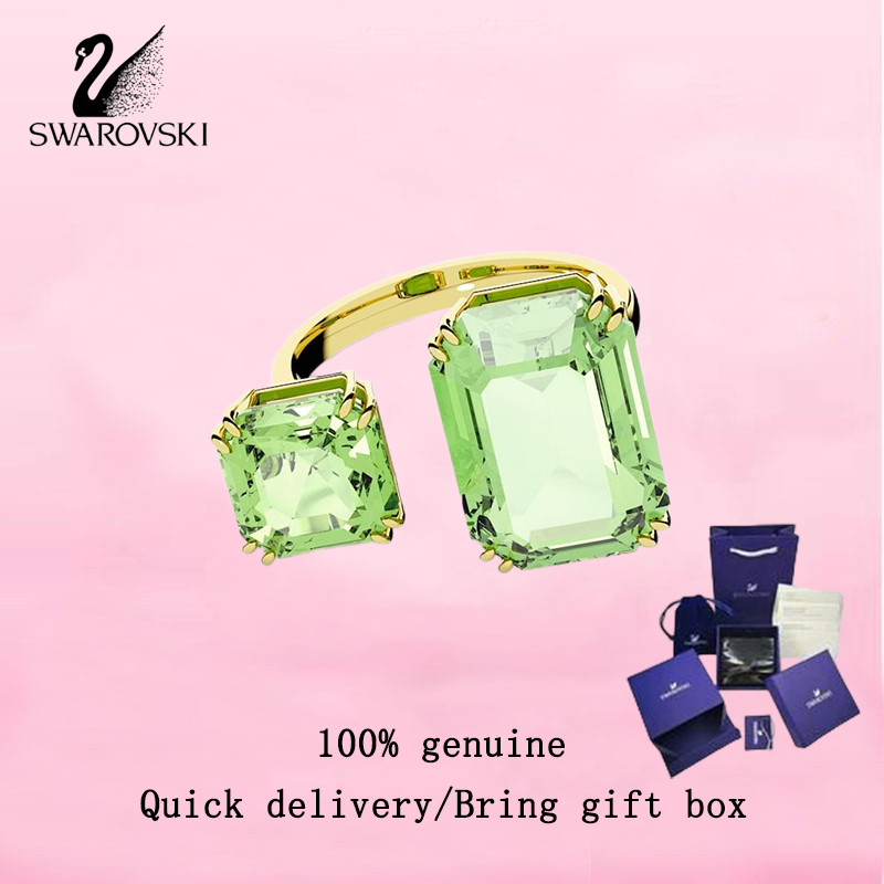 Swarovski  Women's fashion Ring Octagonal Cut, Green Crystal Gemstone, Gold Tone Plated M5619626 Mil