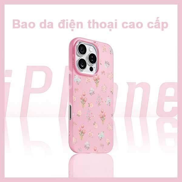 Ốp Lưng iPhone Hoa Tulip Hồng Dễ Thương Nền Hồng  iP 11/12/13/14/15/16/17/Plus/Pro/Max