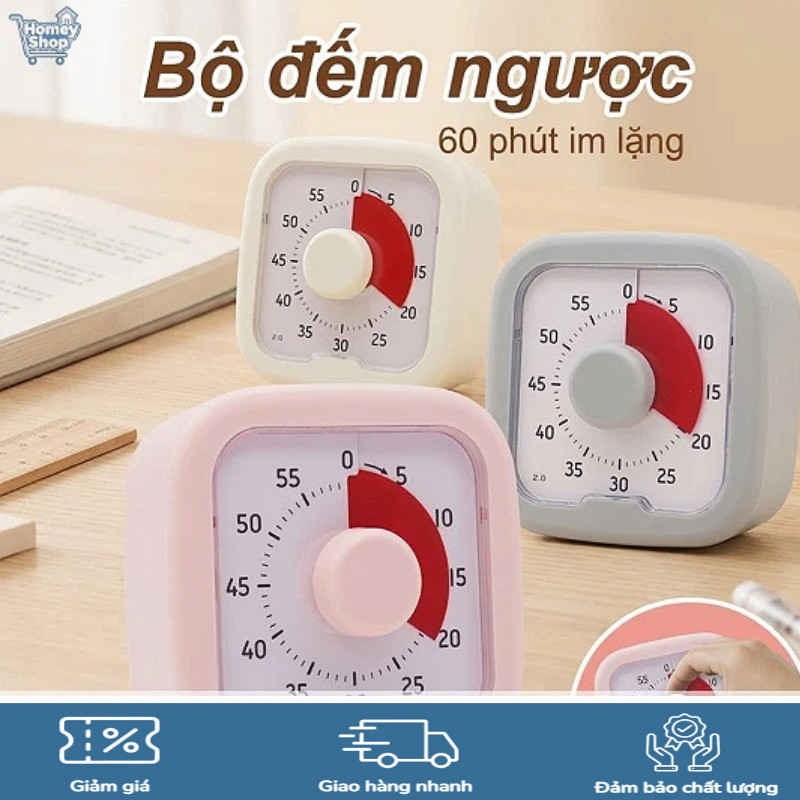 HomeyShop-Đồng hồ hẹn giờ báo thức đếm ngược 60 phút im lặng nhựa ABS dễ di chuyển phù hợp gia đình 