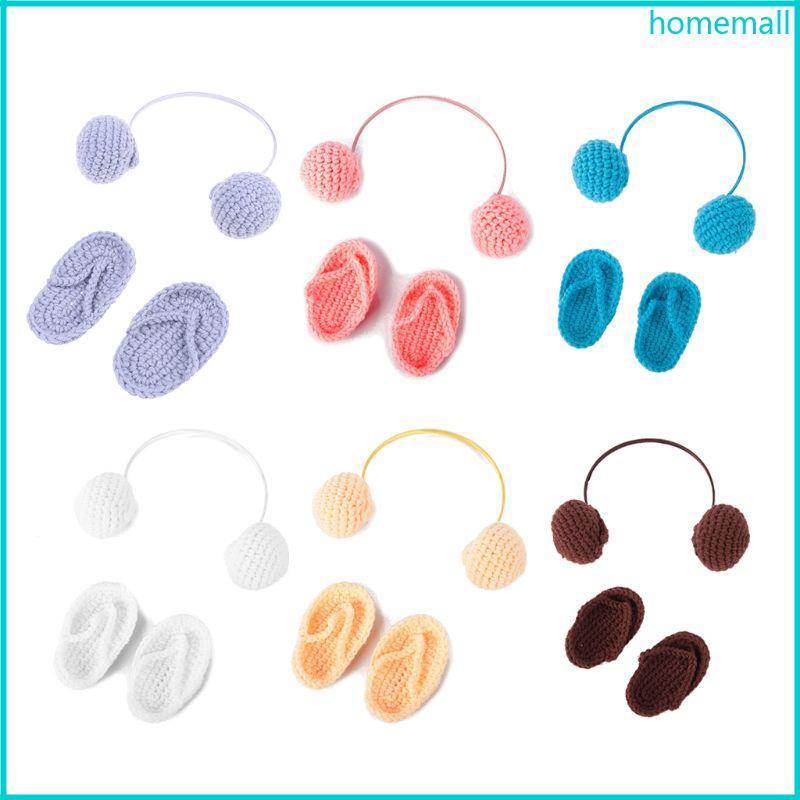 HO 2 Chiếc Bộ Dép Móc Quần Đạo Cụ Chụp Ảnh Cho Bé 0-2 Tháng Tháng Tháng Đạo Cụ Dép + Tai Nghe 5 Màu