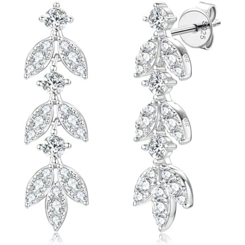 Moissanite Drop Dangle Earrings for Women, 925 Sterling Silver Imitation-diamond Leaf-Shape Earring 