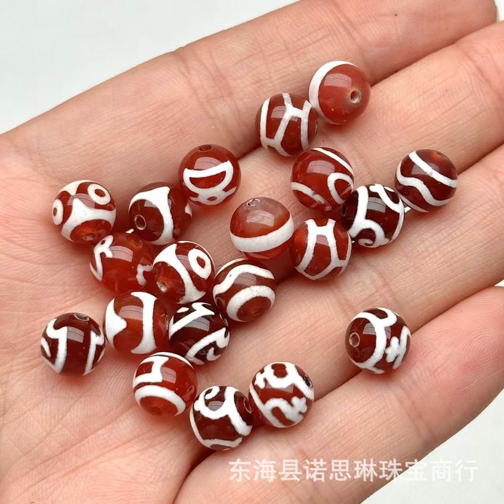 Tây Tạng Đỏ Mã Não Dzi Hạt Tròn Thịt Đỏ Tự Làm Vòng Tay Vòng Tay Mã Não Hạt Tròn Rời Hạt Dzi Hạt Vòn