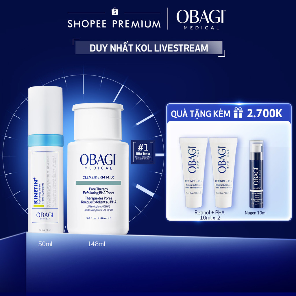 [Obagi x KOL] Bộ đôi chăm da Toner BHA Obagi Medical Clenziderm M.D 148ml&Kem Dưỡng Dịu Da Clinical 