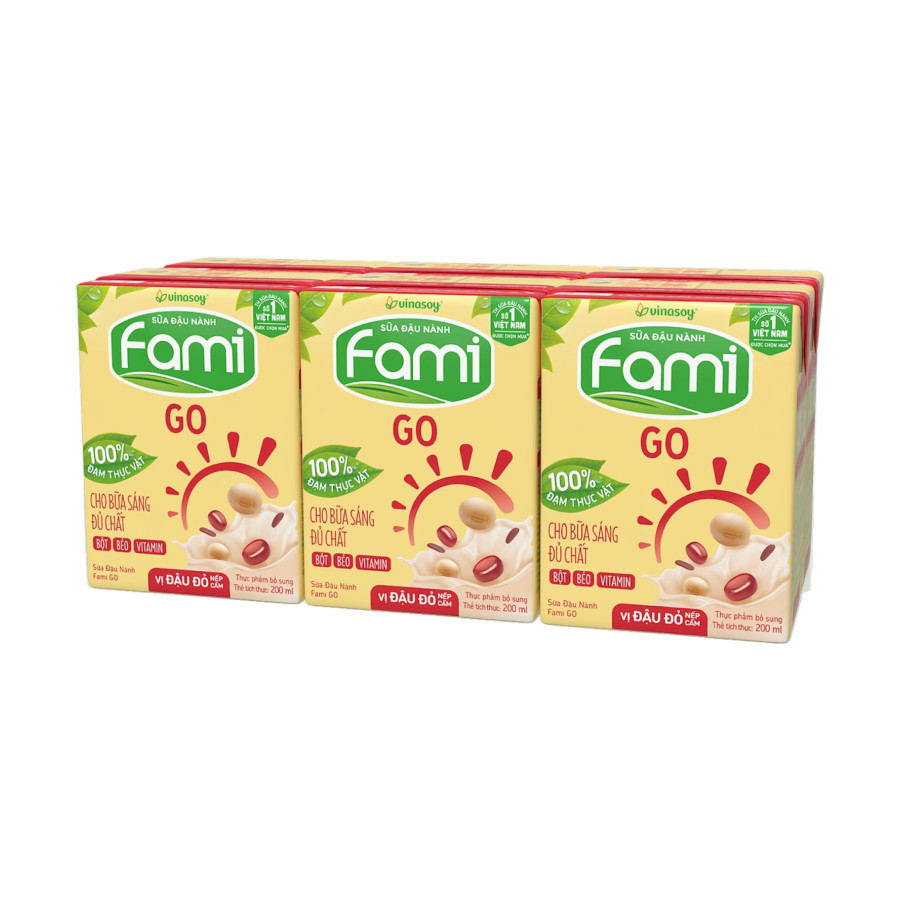 Lốc 6 sữa đậu nành Fami nguyên chất sữa dừa/ Go đậu đỏ nếp cẩm/ Đường đen 200ml