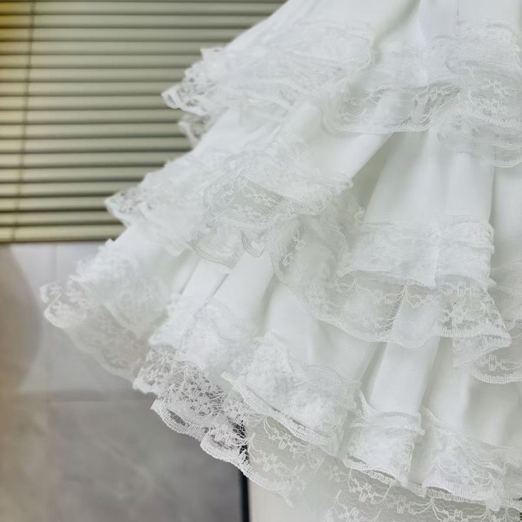 Váy Nhỏ Ngọt Ngào Ren Màu Trơn 2026 Ren Dễ Thương Trắng Chống chói Puffy Puffy Váy Ngắn Q2O3