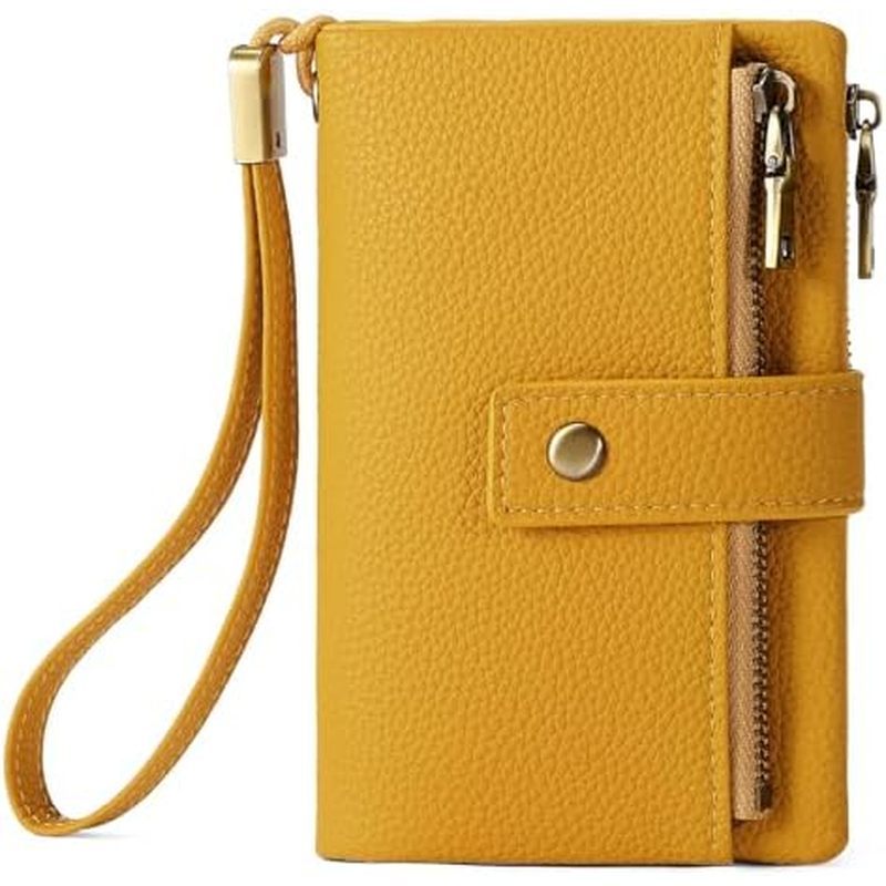 SENDEFN Small Wallet for Women Leather RFID Blocking Wristlet Wallet Credit Card Holder with Double 