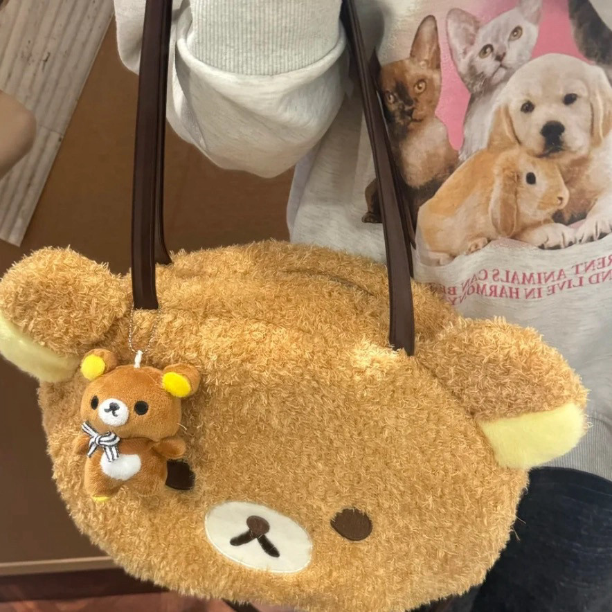 AC9 Kawaii Rilakkuma Gấu Sang Trọng Túi Đeo Vai Anime Túi Cầm Tay Dễ Thương Nách Túi Nữ Thu Đông Túi