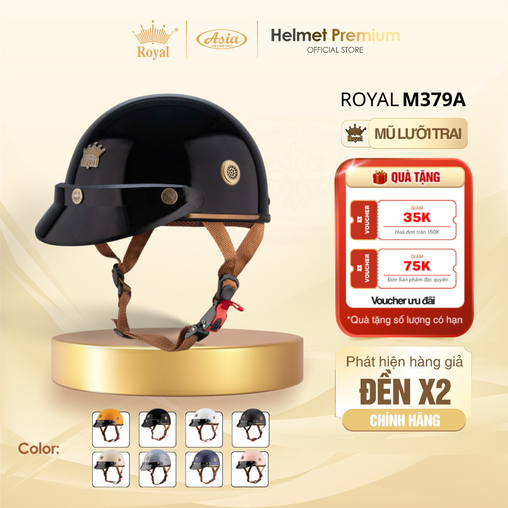 Mũ Bảo Hiểm Nửa Đầu Royal M379A Lưỡi Trai, Nón Bảo Hiểm 1/2 M379 Thời Trang Nam Nữ Bảo Hành 12 Tháng