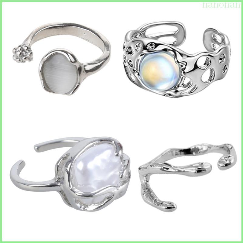 Nan Trend Vintage Opal Nhẫn Đá Tự Nhiên Không Đều Opal Thẩm Mỹ Rỗng Nhẫn