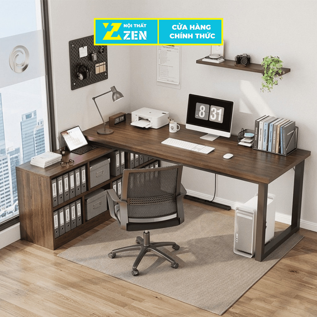 Bàn làm việc góc chữ L kết hợp tủ sách thông minh, tiết kiệm diện tích thương hiệu ZEN - GM131