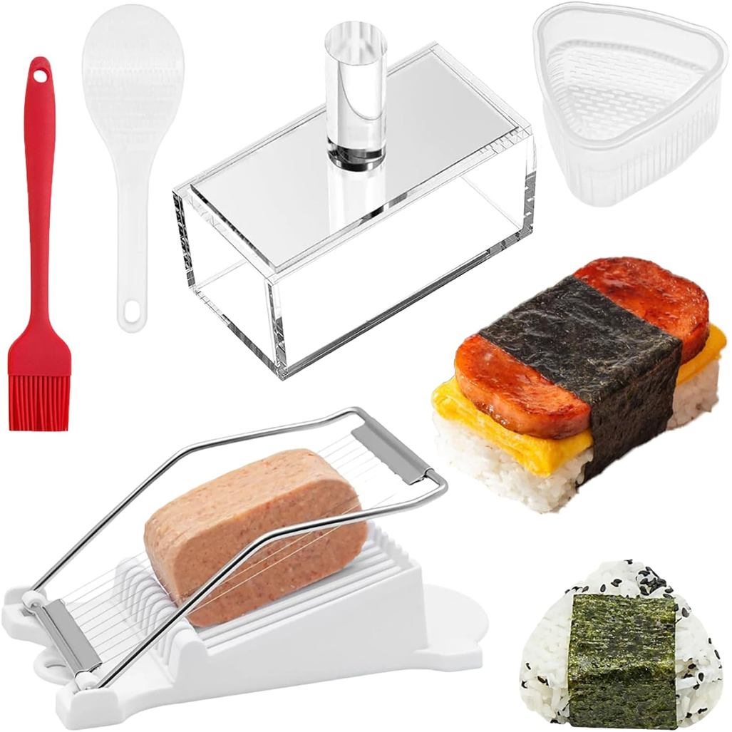 Bộ 5 Khuôn Acrylic Musubi Musubi Khuôn Bấm Musubi Máy Thái Inox Onigiri Bộ Khuôn Cơm Bóng Masubi Khu